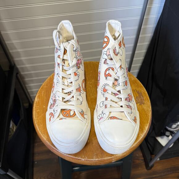 American Eagle & The Smiley Co Groovy Mushroom Print Hi Top Canvas Sneakers 8.5 - Picture 3 of 9